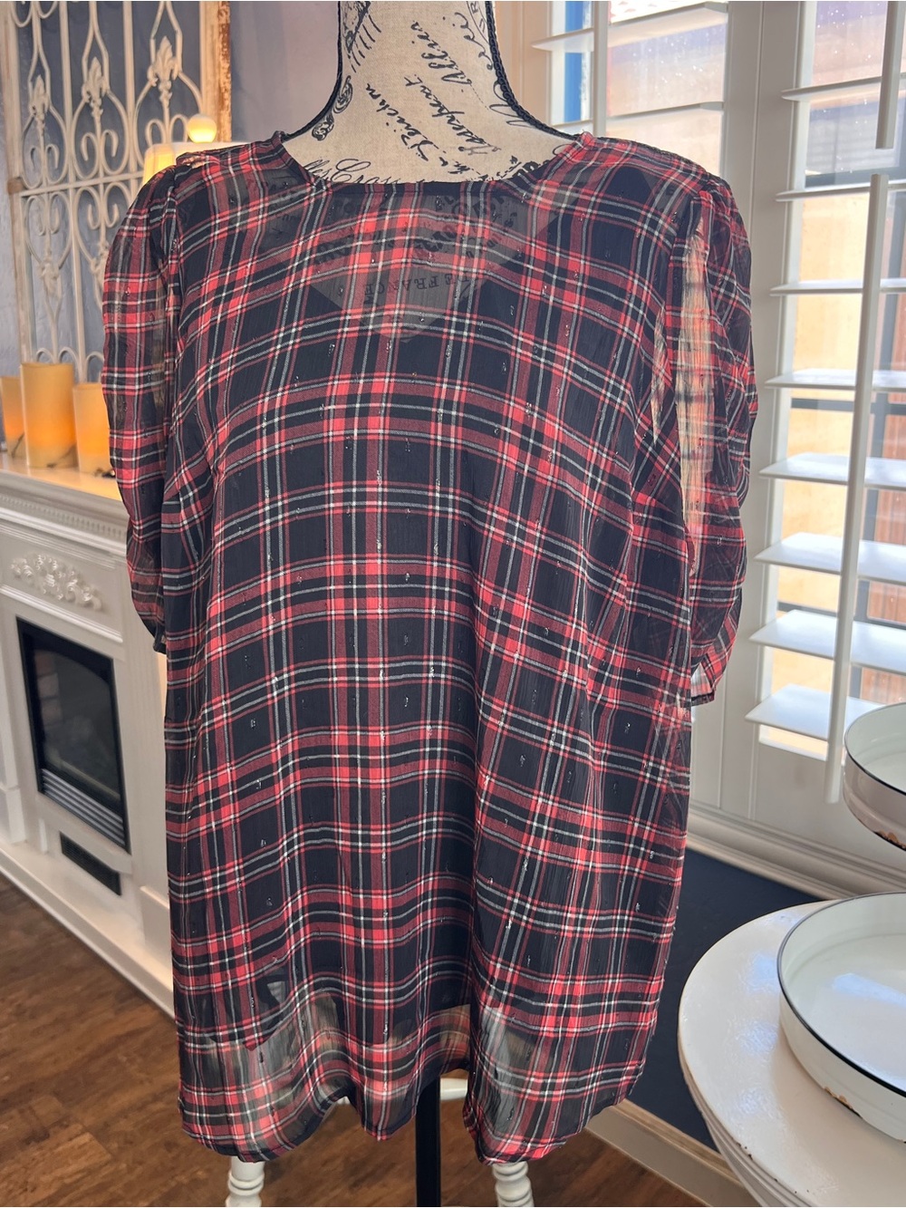 torrid Red and Black Plaid Short-Sleeve Tunic